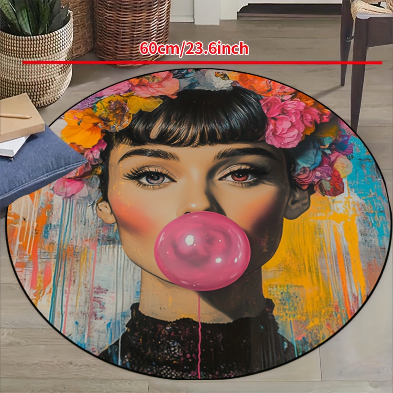 Bubble Gum Machine - Karpet Bulat Motif Wanita Seni Grafiti