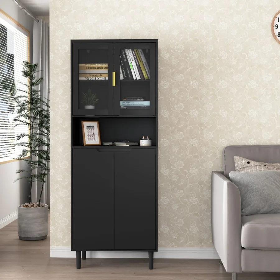 Glass Cabinet Display - Rak Buku Tinggi dengan 2 Pintu