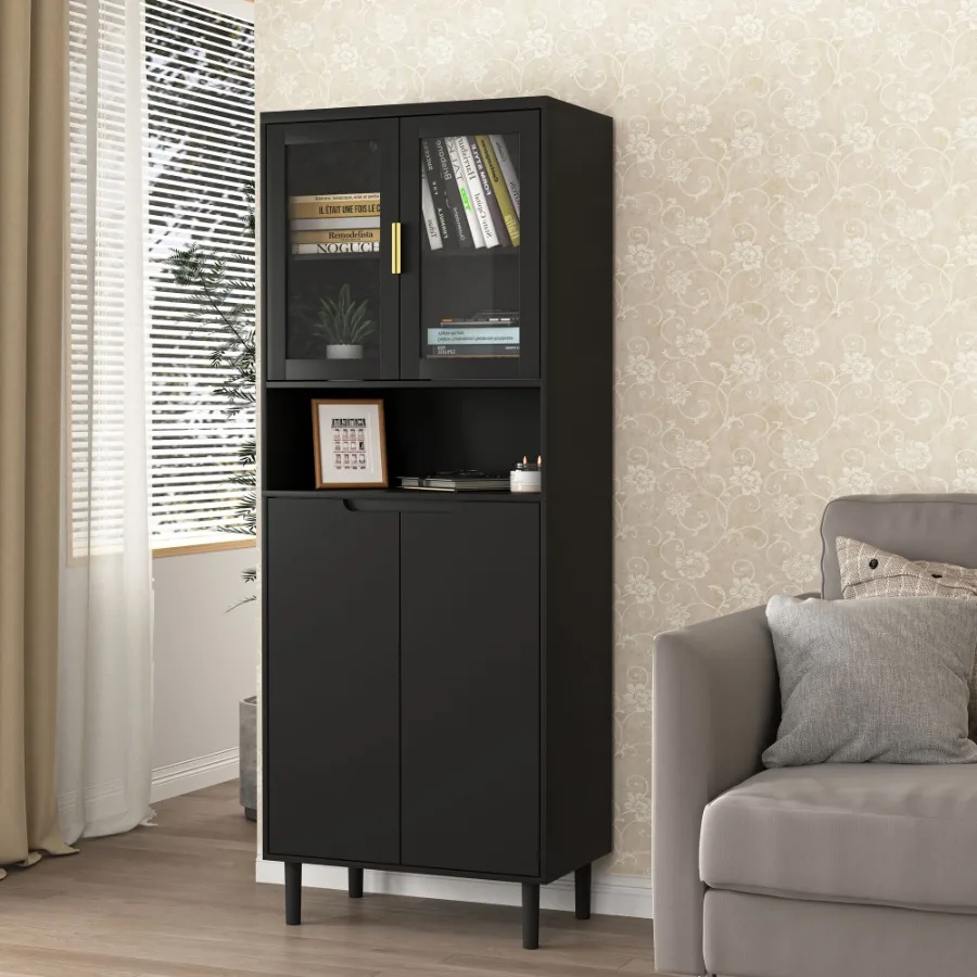 Rak Buku Tinggi dengan 2 Pintu - Glass Cabinet Display ulasan dan harga