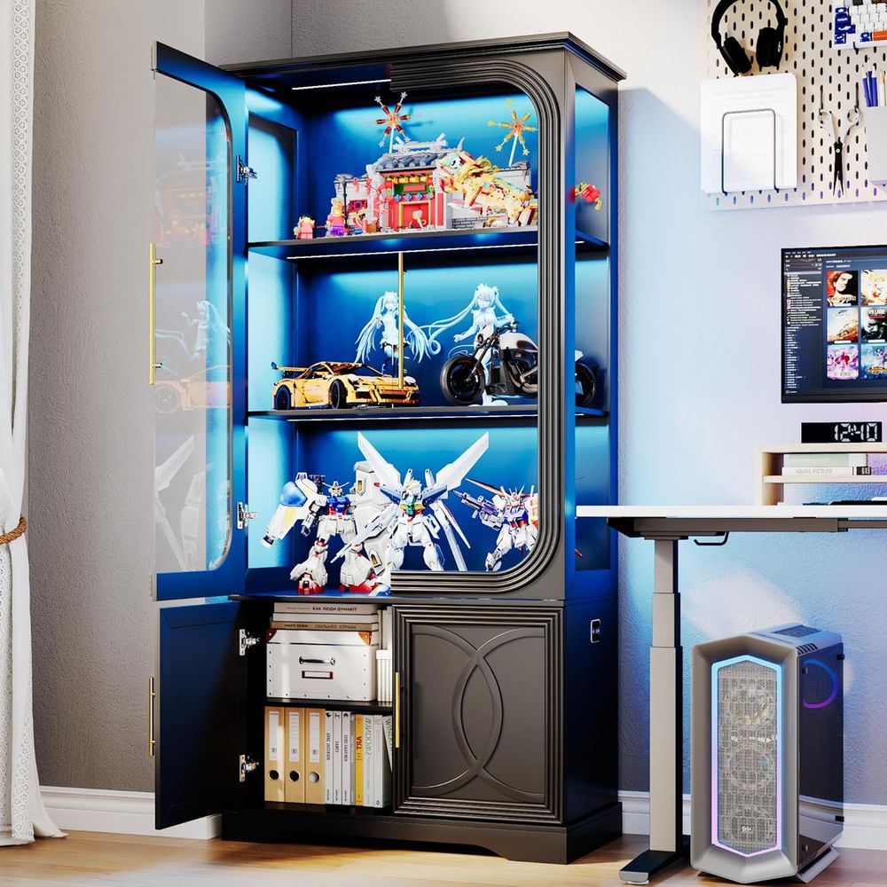 2 buah Lemari Pajangan Kayu de - Glass Cabinet Display ulasan dan harga